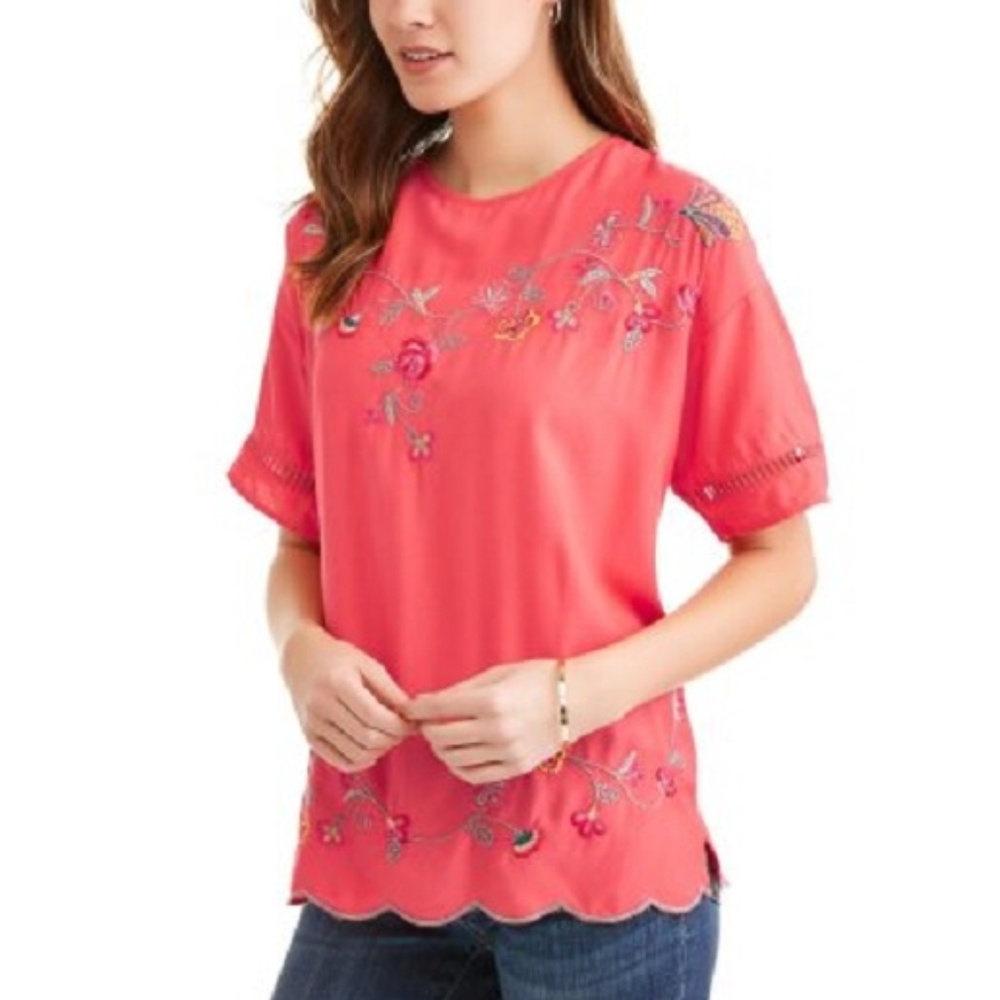 Women's Plus Top Embroidered Coral Fire XXXL (22)